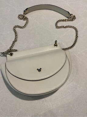 Hongu Disney Mickey Mouse Half Moon Crossbody Bag Cream Leather Chain Straps